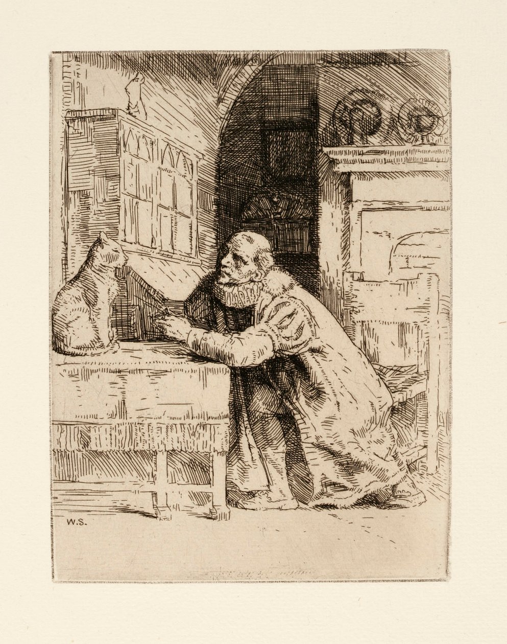 Montaigne och katten. Illustration av Izaak Walton och Charles Cotton från The Compleat Agler av William Strang