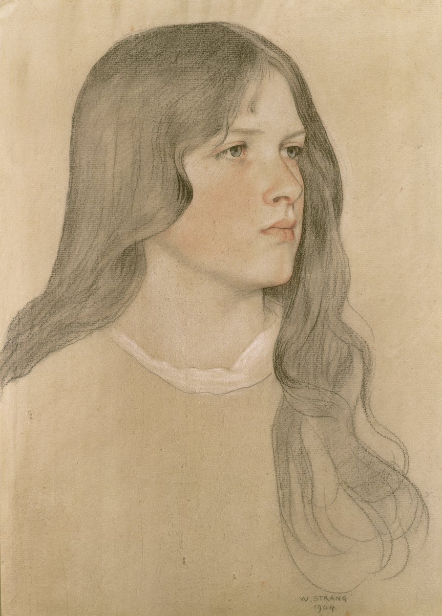 Porträtt av en flicka, 1904 (färgpenna på papper) av William Strang