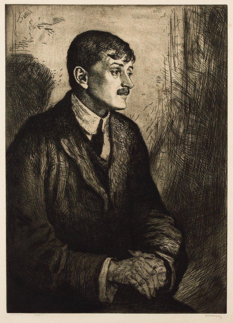 Porträtt av poeten John Masefield 1878-1967. av William Strang