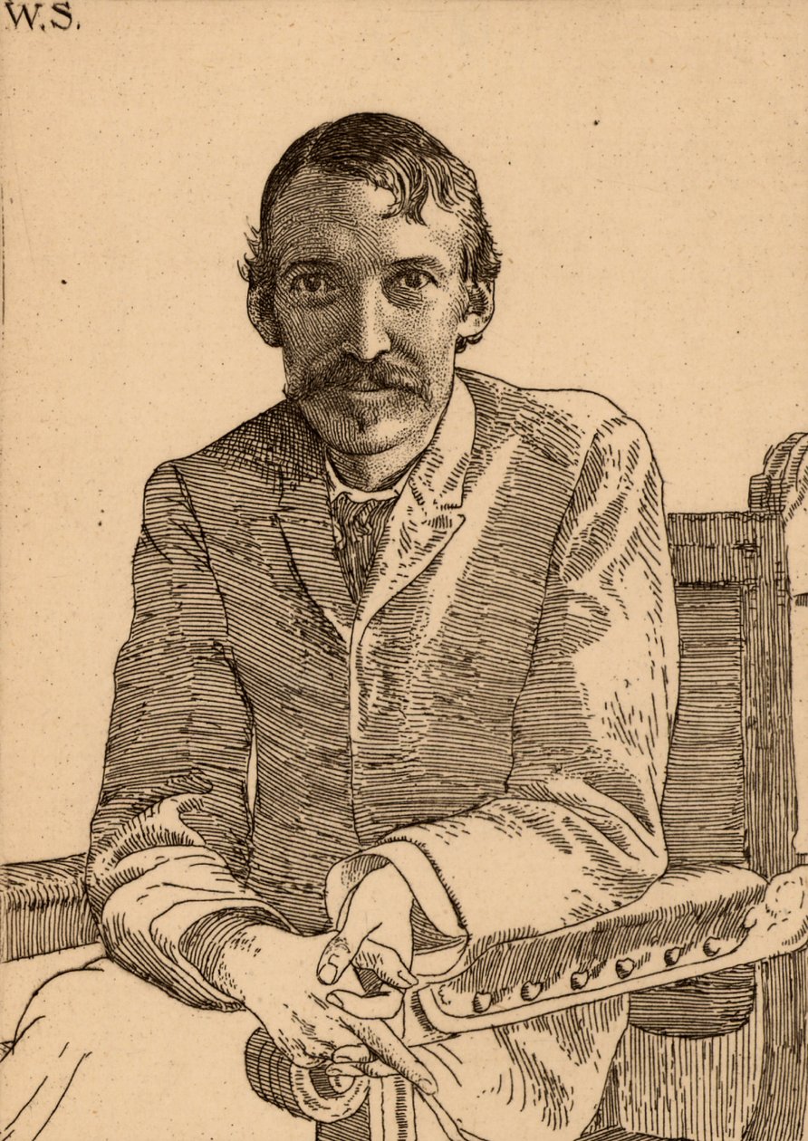 "Robert Louis Balfour Stevenson (1850-1894) skotsk författare av William Strang