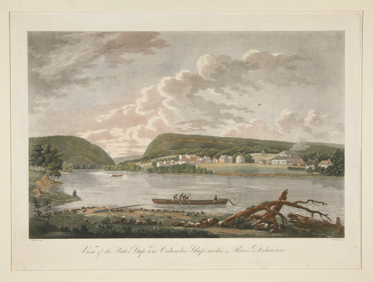 Utsikt över Water Gap och Columbian Glassworks, River Delaware av William Strickland