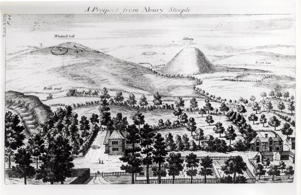 Utsikt från Avebury-tornet i Silbury Hill, illustration från 