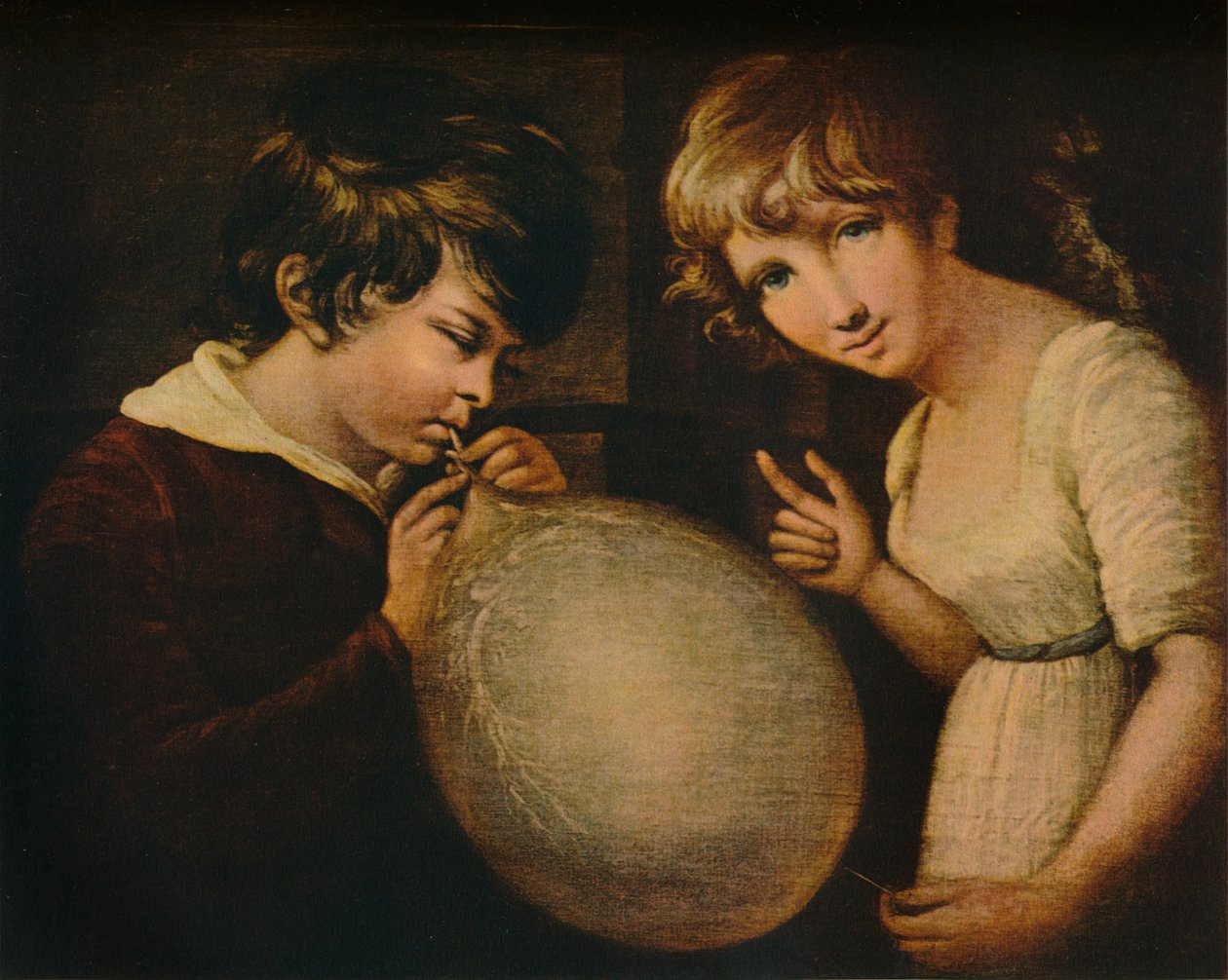 Pojke och flicka med en urinblåsa, c1700-talet av William Tate