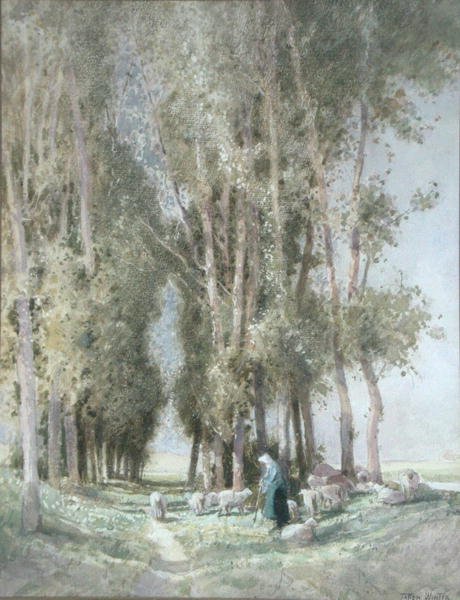 A Shepherdess and her Flock, Holland (akvarell på papper) av William Tatton Winter