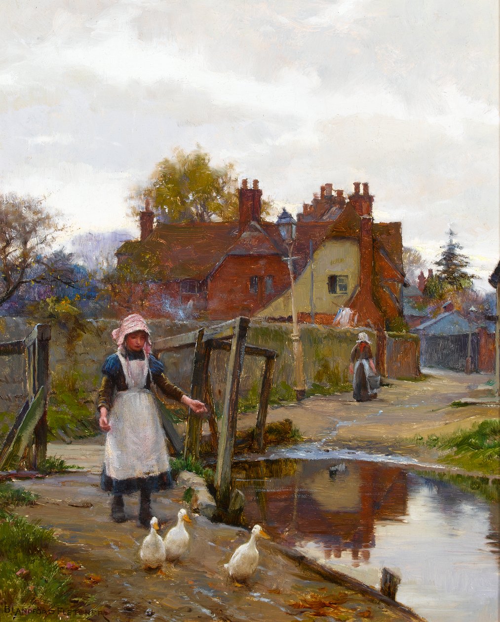 Driving Home the Ducks vid Old Bridge, Abingdon av William Teulon Blandford Fletcher