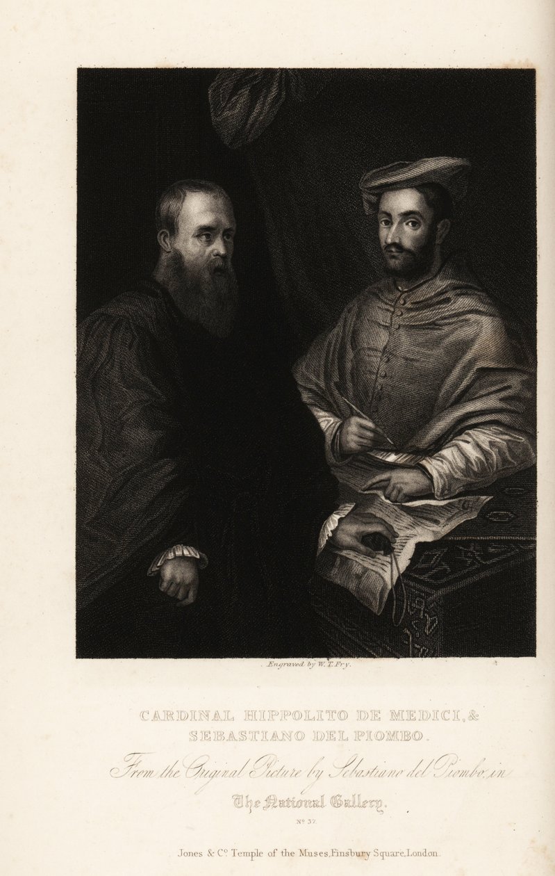 Porträtt av Sebastiano del Piombo, italiensk målare från högrenässansen och tidiga manéristiska perioder, cirka 1485-1547, med kardinal Ippolito de
