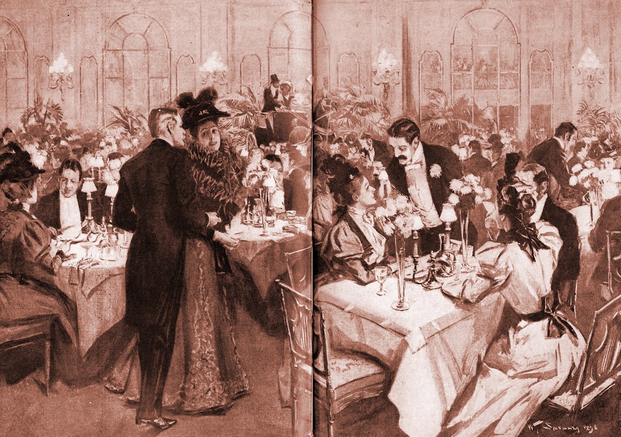 Medlemmar av high society på Waldorf Hotel av William Thomas Smedley