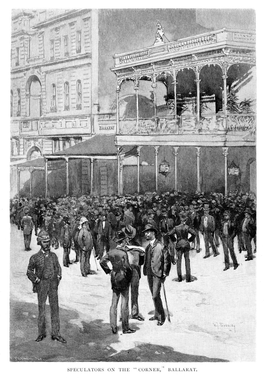 Spekulanter på hörnet, Ballarat, Australien, 1886 av William Thomas Smedley