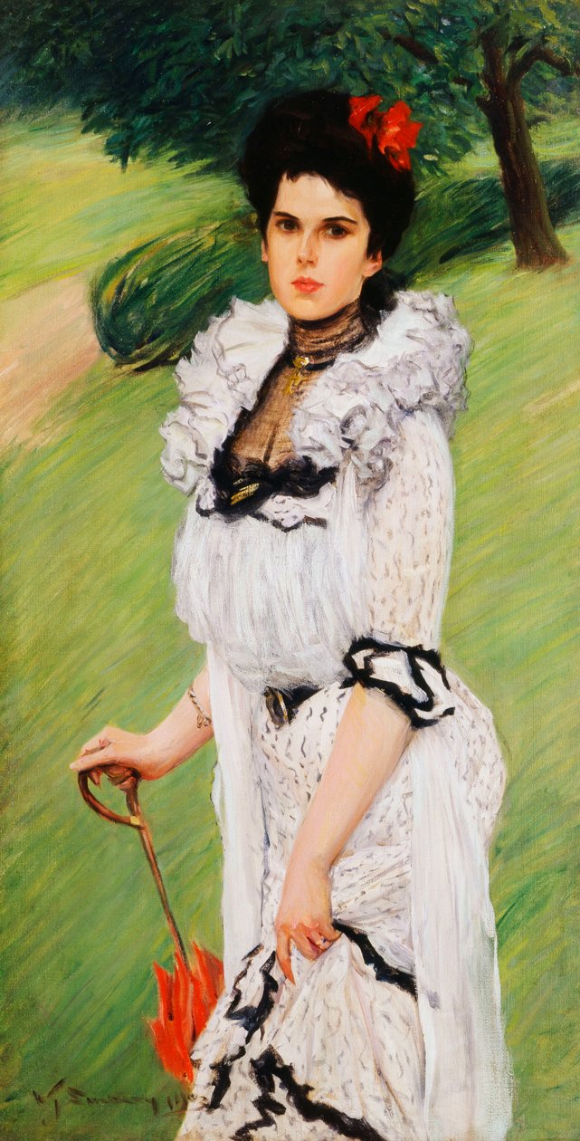Den vita klänningen - Porträtt av en ung kvinna i en park, 1903 av William Thomas Smedley