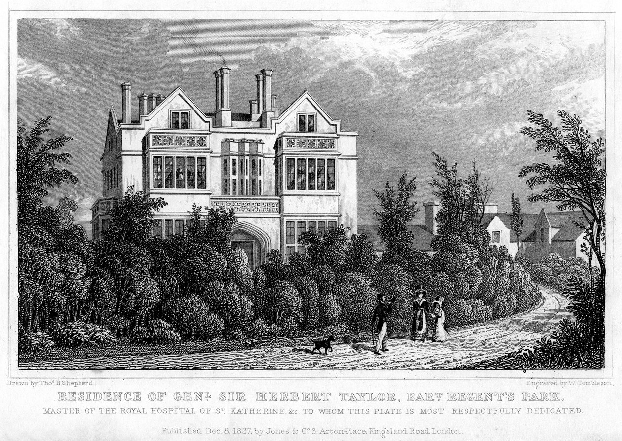 General Sir Herbert Taylors bostad, Baronet, Regents Park, London, 1827. av William Tombleson