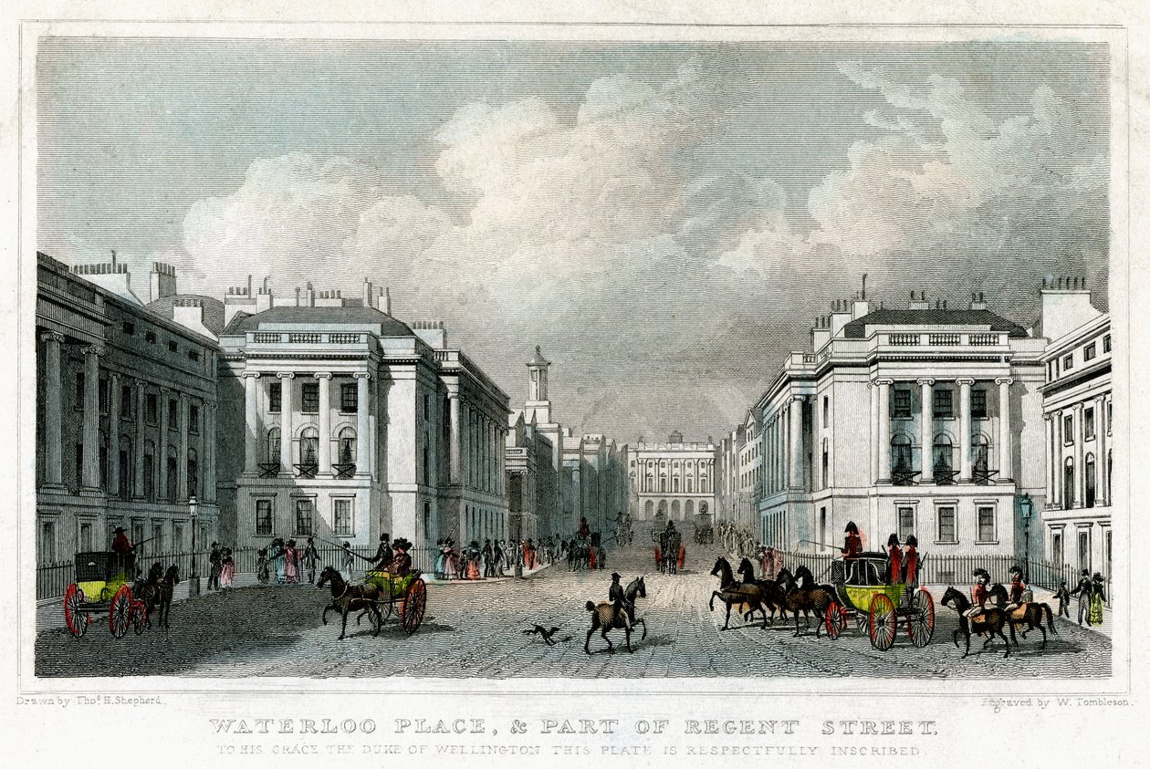 Waterloo Place och en del av Regent Street, Westminster, London, 1828. av William Tombleson