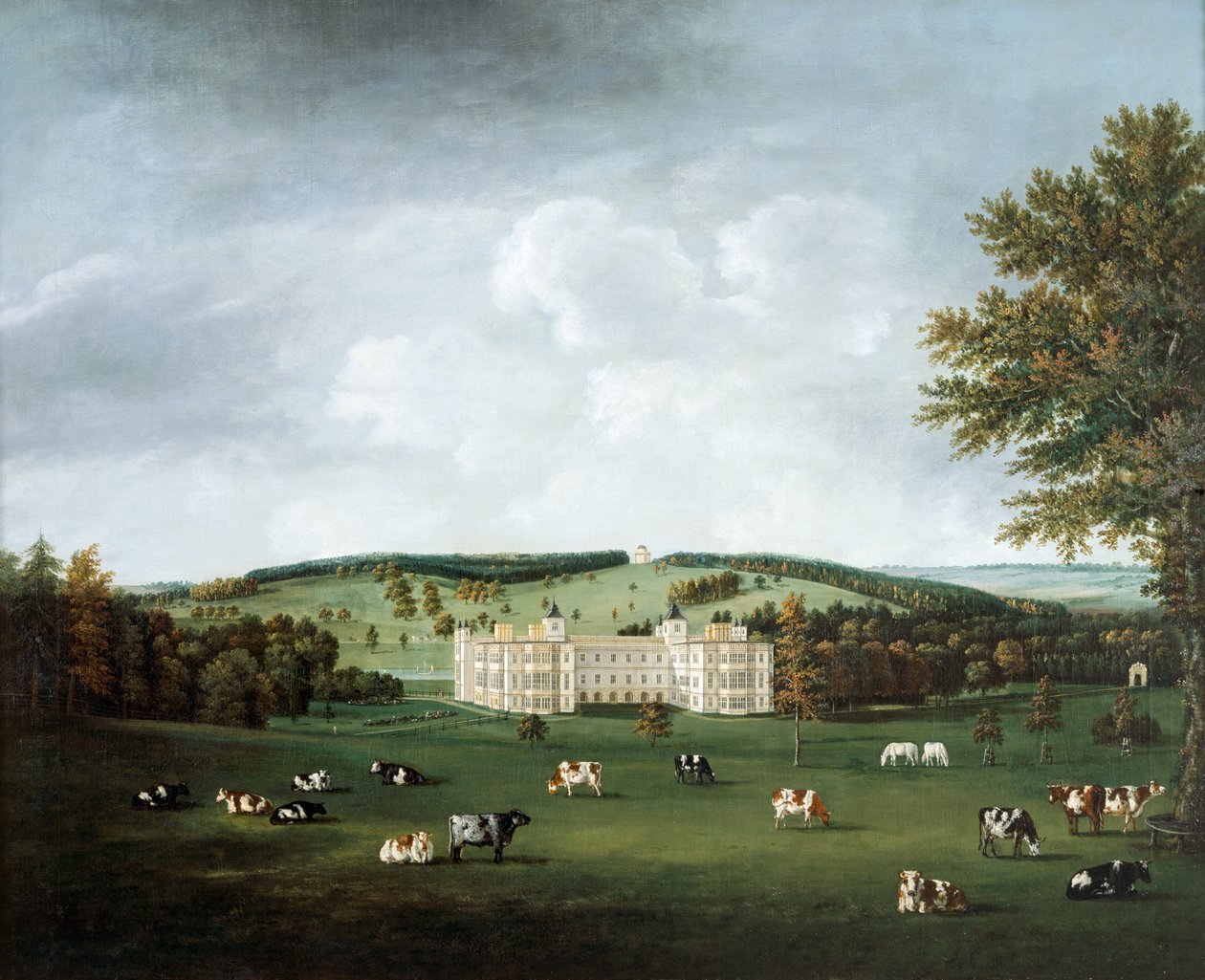 Audley End and the Ring Hill Temple c.1788 (olja på duk) av William Tomkins