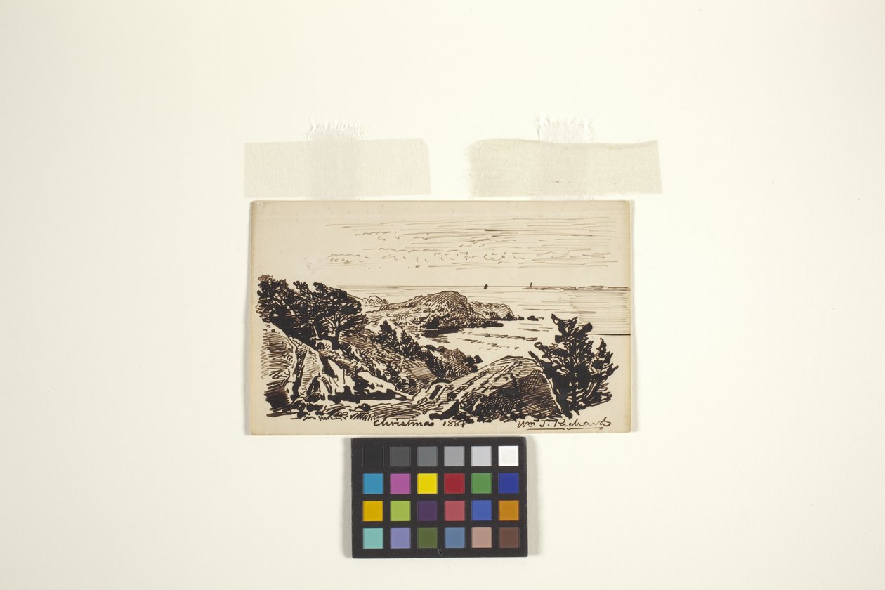 Seascape (penna och bläck på krämvävt papper) av William Trost Richards