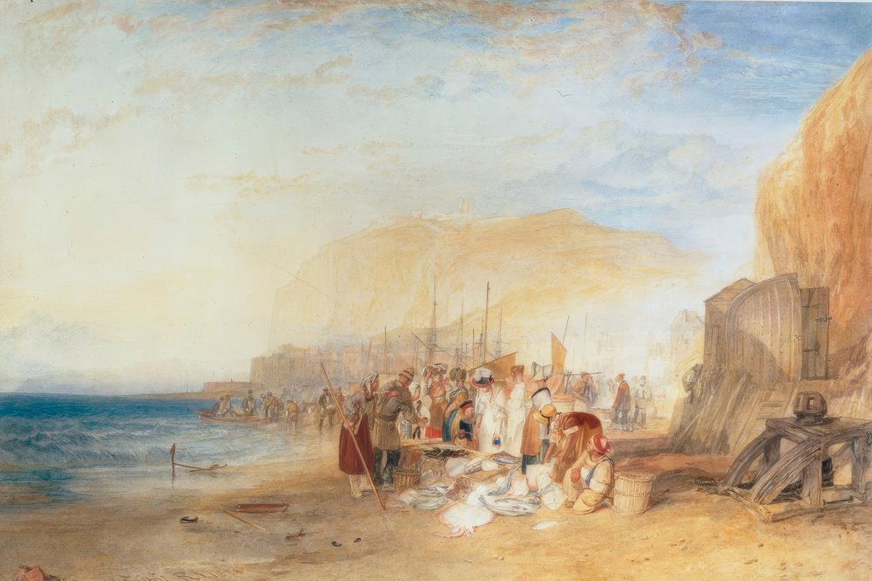 Hastings: Fiskmarknad på stranden, tidig morgon av Joseph Mallord William Turner