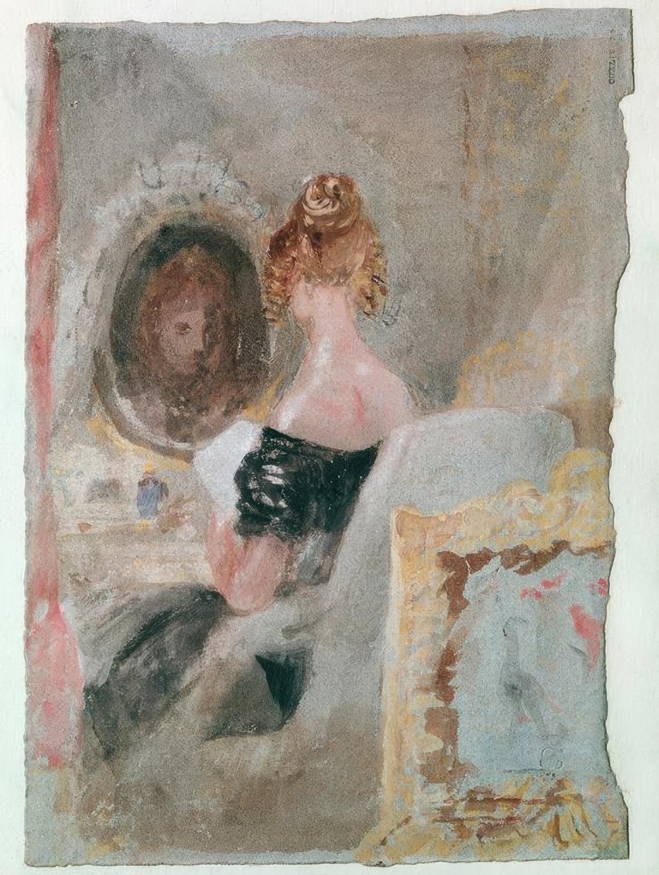 Interiör på Petworth House: kvinna framför spegeln av Joseph Mallord William Turner