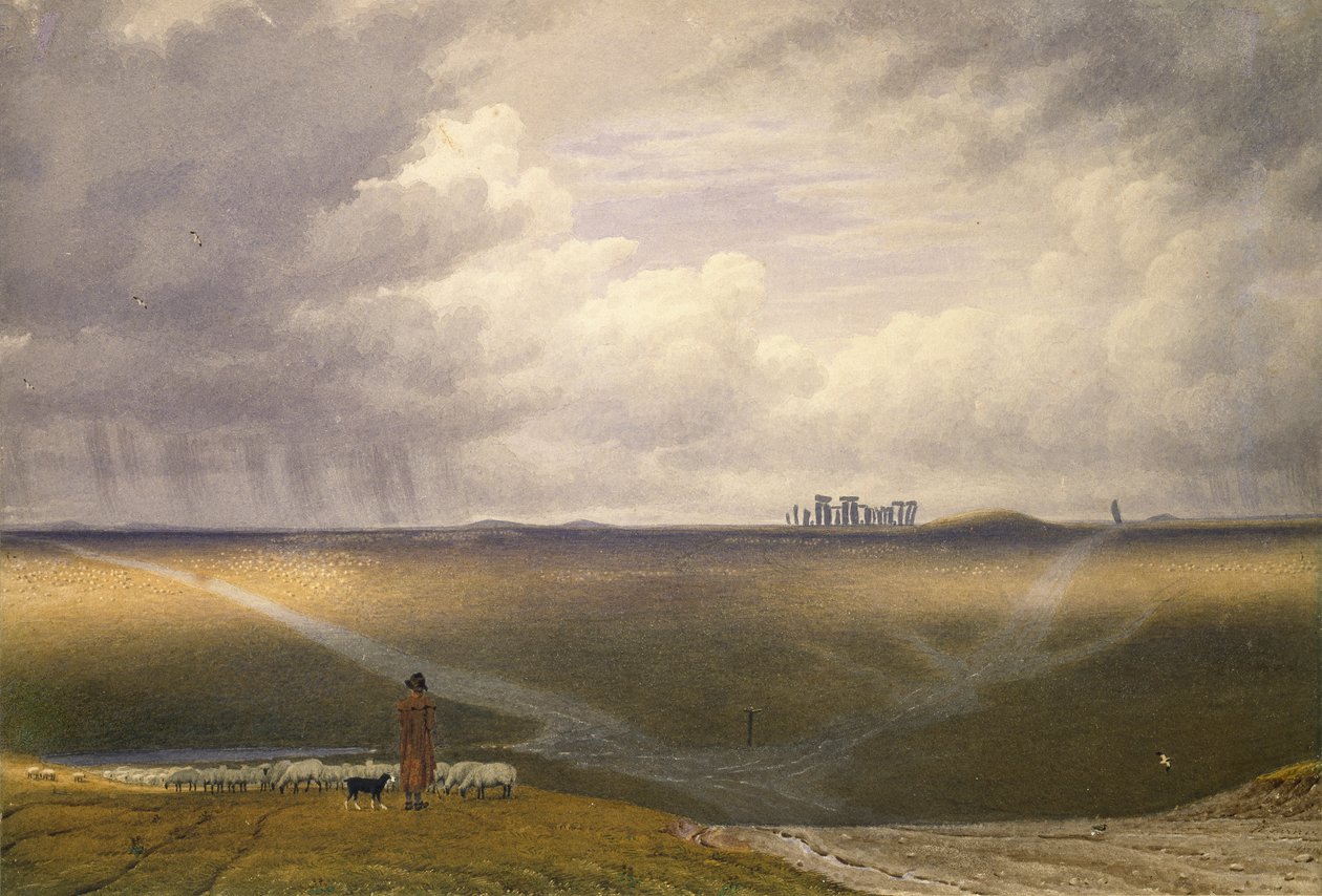 Stonehenge-A Showery Day, tidigt 1800-tal av Joseph Mallord William Turner