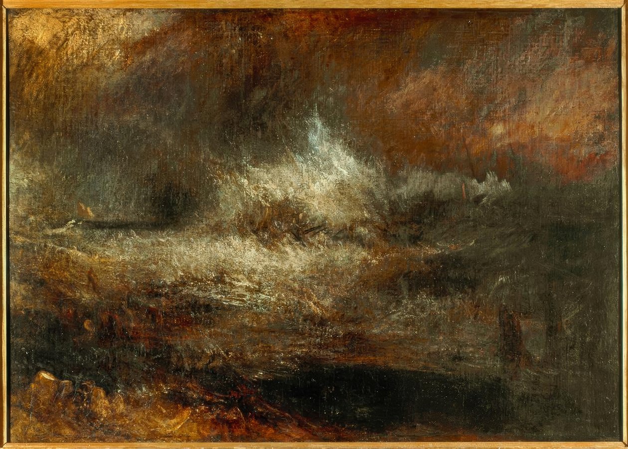 Stormigt hav med flammande vrak av Joseph Mallord William Turner