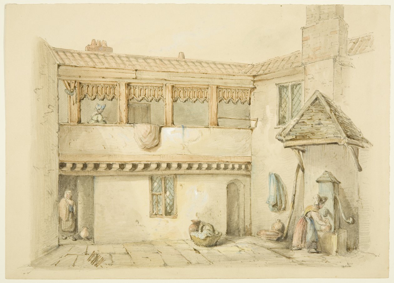 Barnstaple Almshouses, Old Market (penna och akvarell på papper) av William W. Wheatley