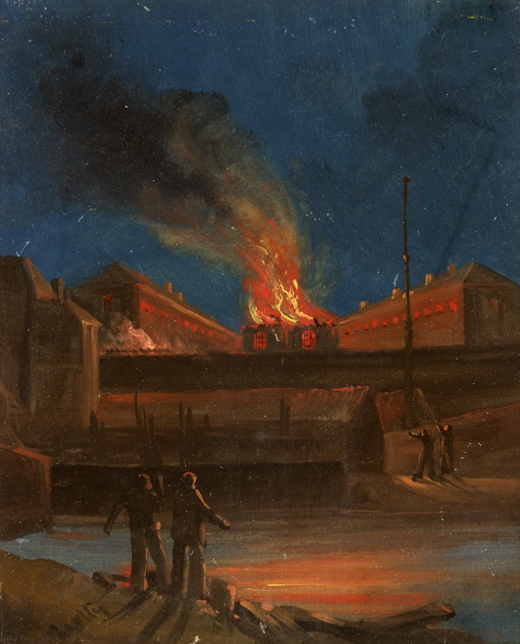 Bristol Riots: The Gaol Burning, c.1831 (olja på papper) av William W. Wheatley
