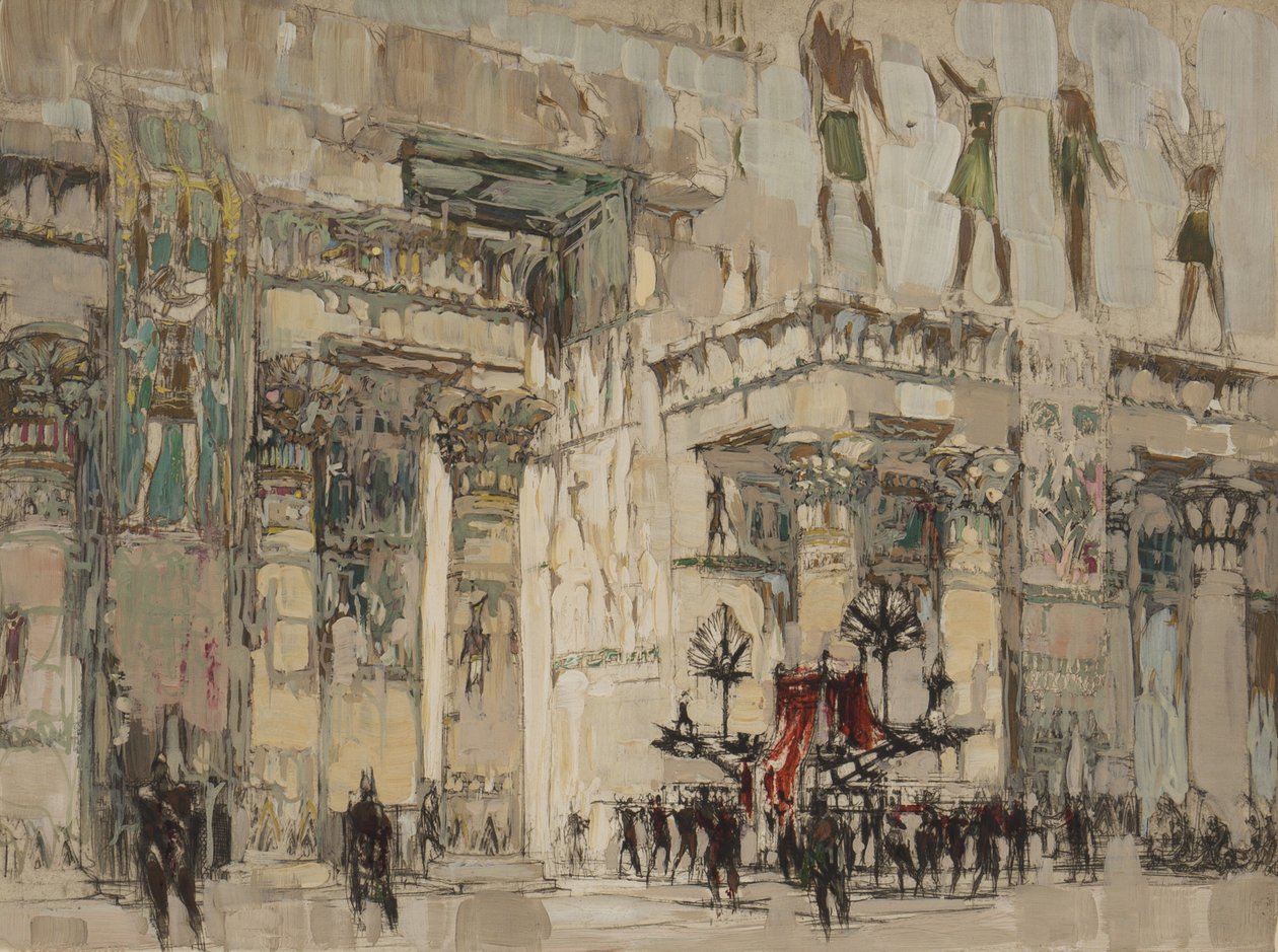 Möjligen en version av Visit to the Temple of Isis, 1916 (olja över etsning på papper) av William Walcot