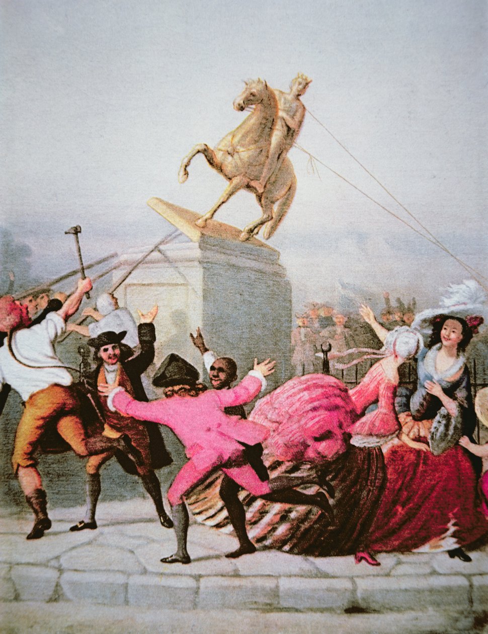 New York-patrioter drar ner statyn av George III på Bowling Green, 9 juli 1776 av William Walcutt
