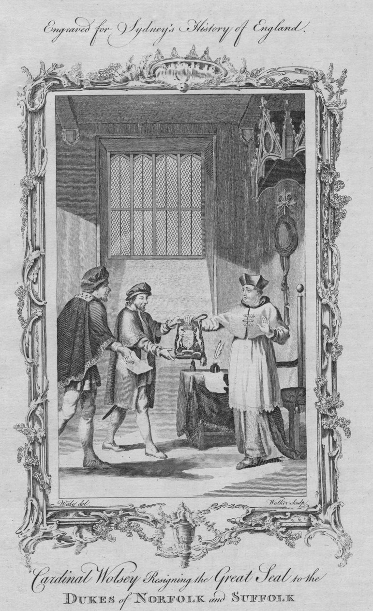 Kardinal Wolsey avgick från det stora sigillet för hertigarna av Norfolk och Suffolk, 1773. av William Walker