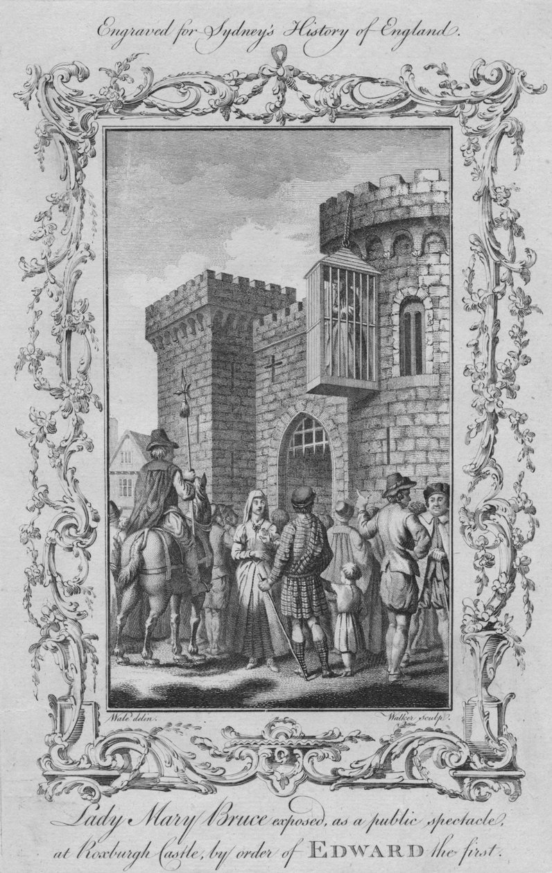 Lady Mary Bruce exponerade, som ett offentligt spektakel på Roxburgh Castle, på order av Edward I, 1773. av William Walker