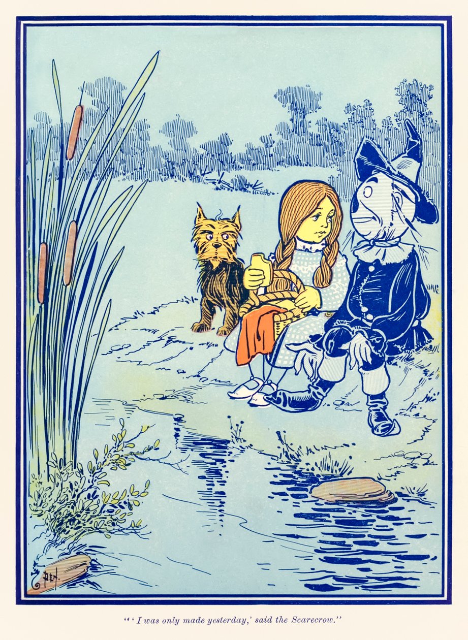 ??Jag gjordes bara igår,? sa Fågelskrämman.? från ?The Wonderful Wizard of Oz? av L. Frank Baum av William Wallace Denslow