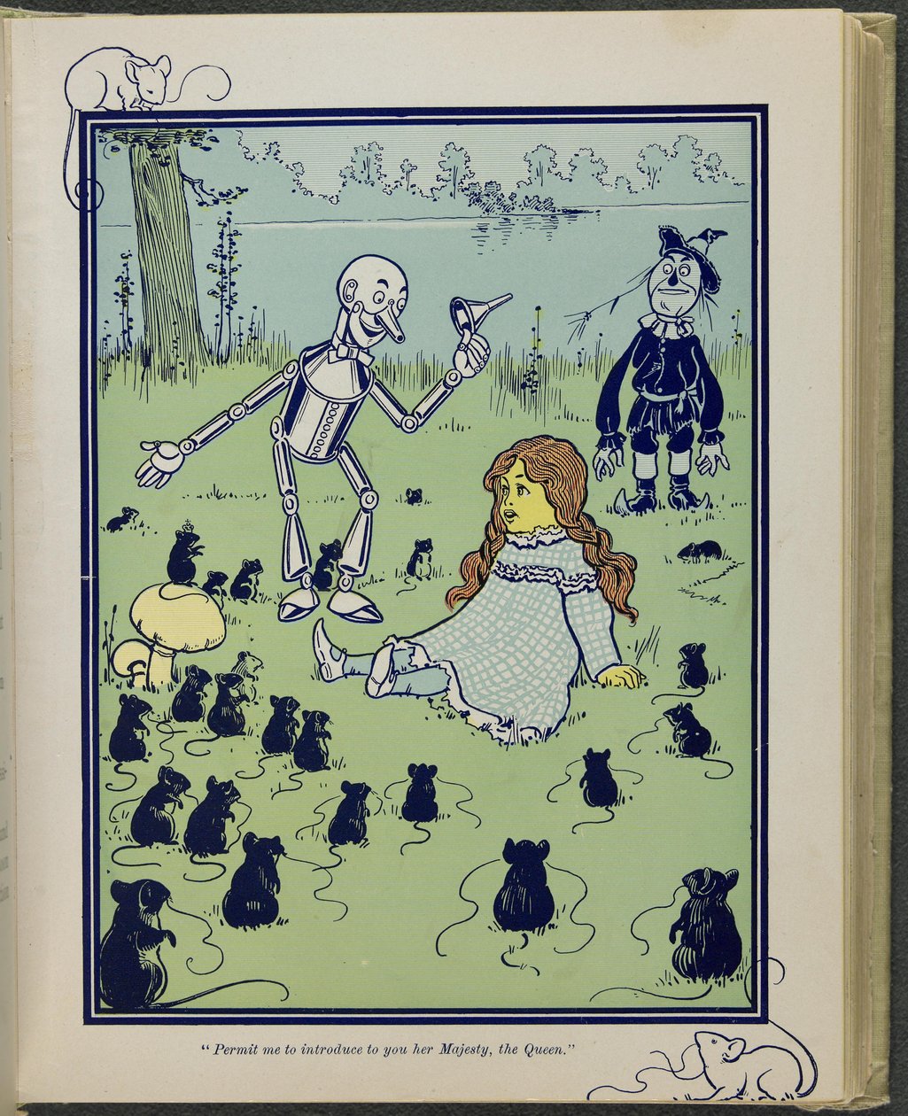 "Tillåt mig att presentera er för hennes majestät, drottningen", illustration från "Den underbara trollkarlen från Oz" av Lyman Frank Baum av William Wallace Denslow