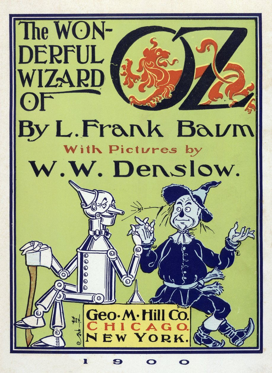 Titelsida från The Wonderful Wizard of Oz av Lyman Frank Baum (1856 - 1919) pub. 1900 (färglitografi) av William Wallace Denslow