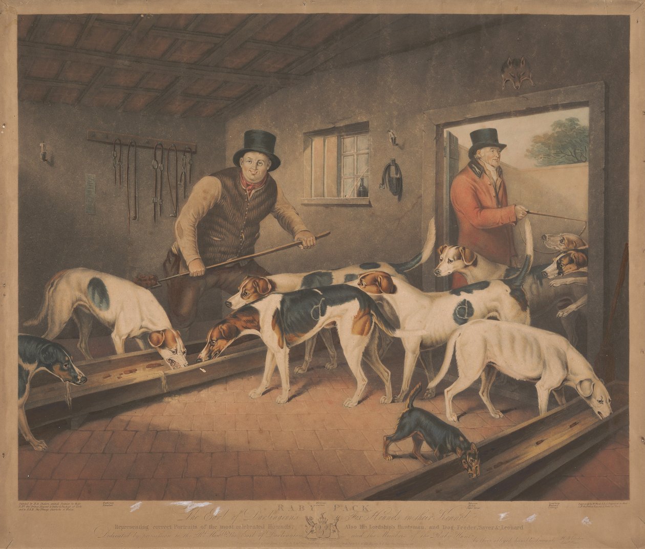 Rävjakt: Rabyflocken / Earlen av Darlingtons foxhounds i sin kennel av William Ward