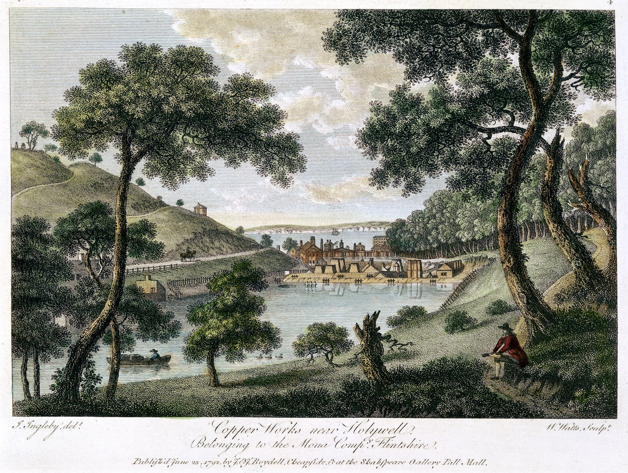 Copperworks nära Holywell, Flintshire, Wales ägs av Mona Company, 1792 av William Watts