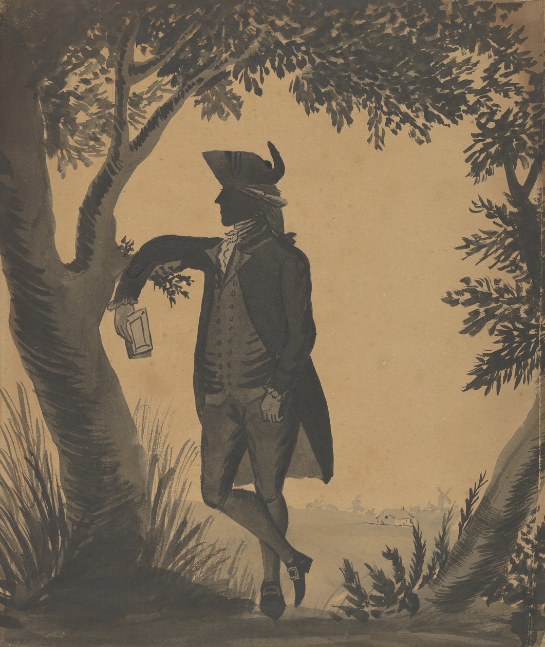 Ung man lutad mot ett träd med en bok, ca. 1780-89. av William Wellings