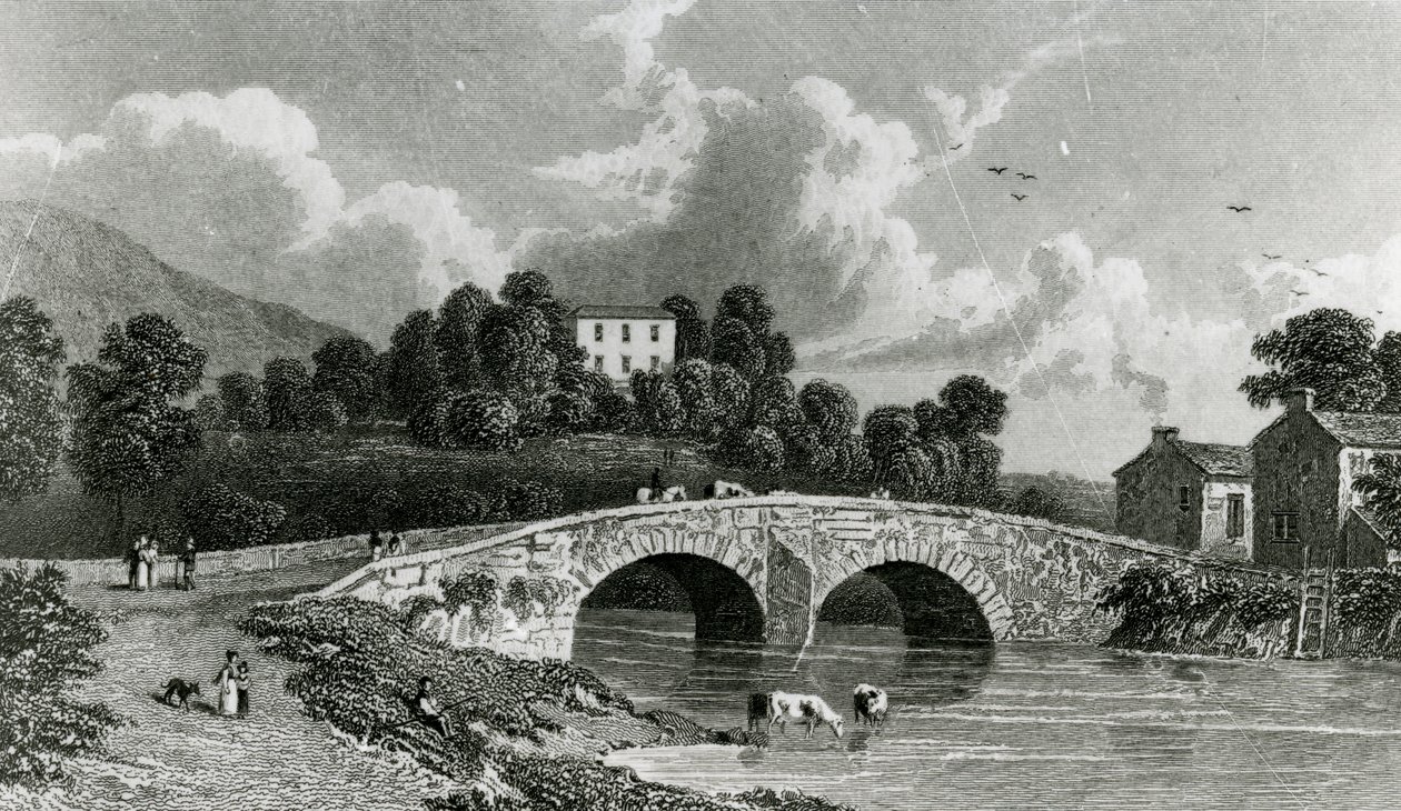 Greta Hall och Keswick Bridge, graverade av E. Francis, 1842 av William Westall