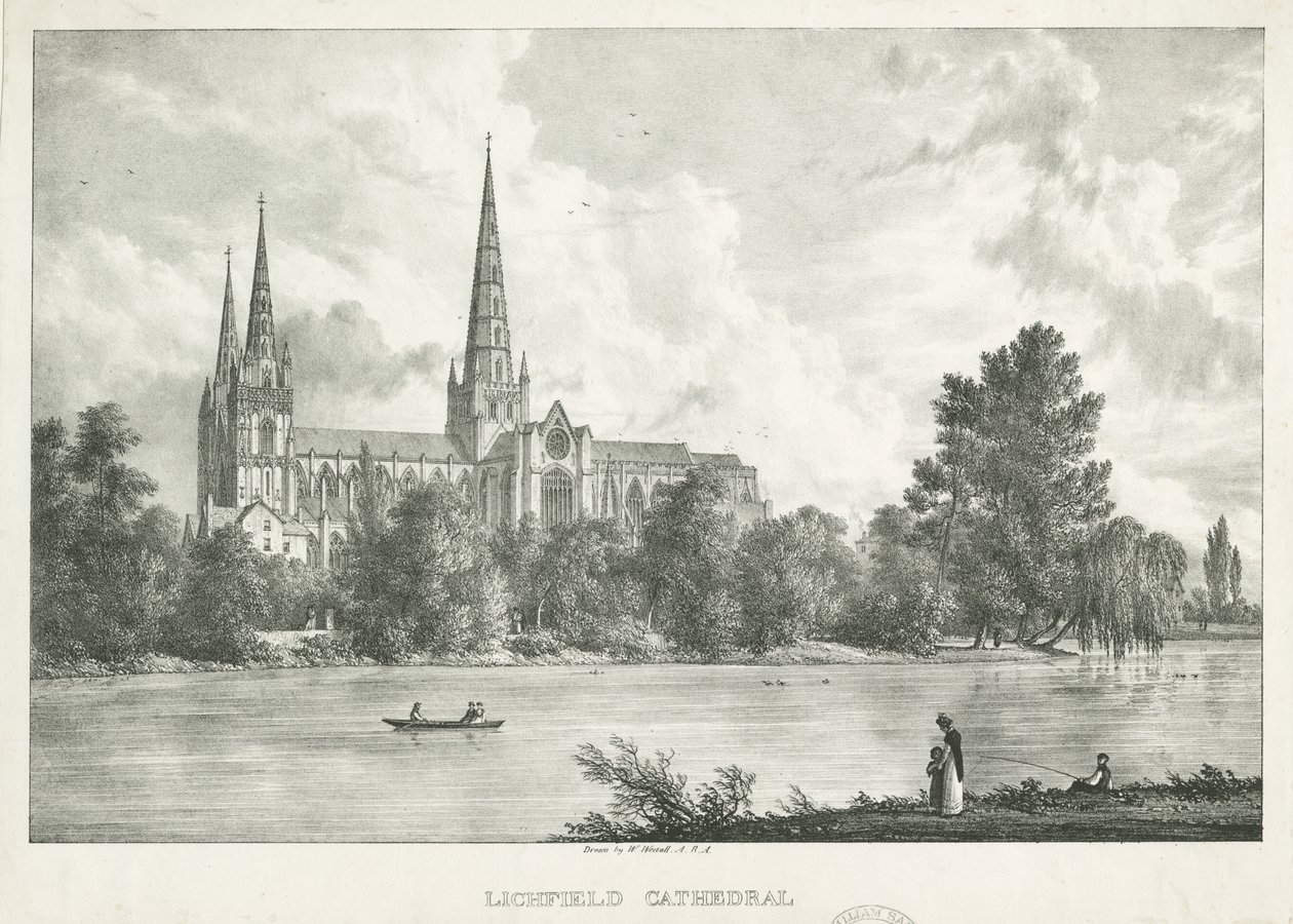 Lichfield Cathedral - South View: litografi, nd [1781-1850] av William Westall