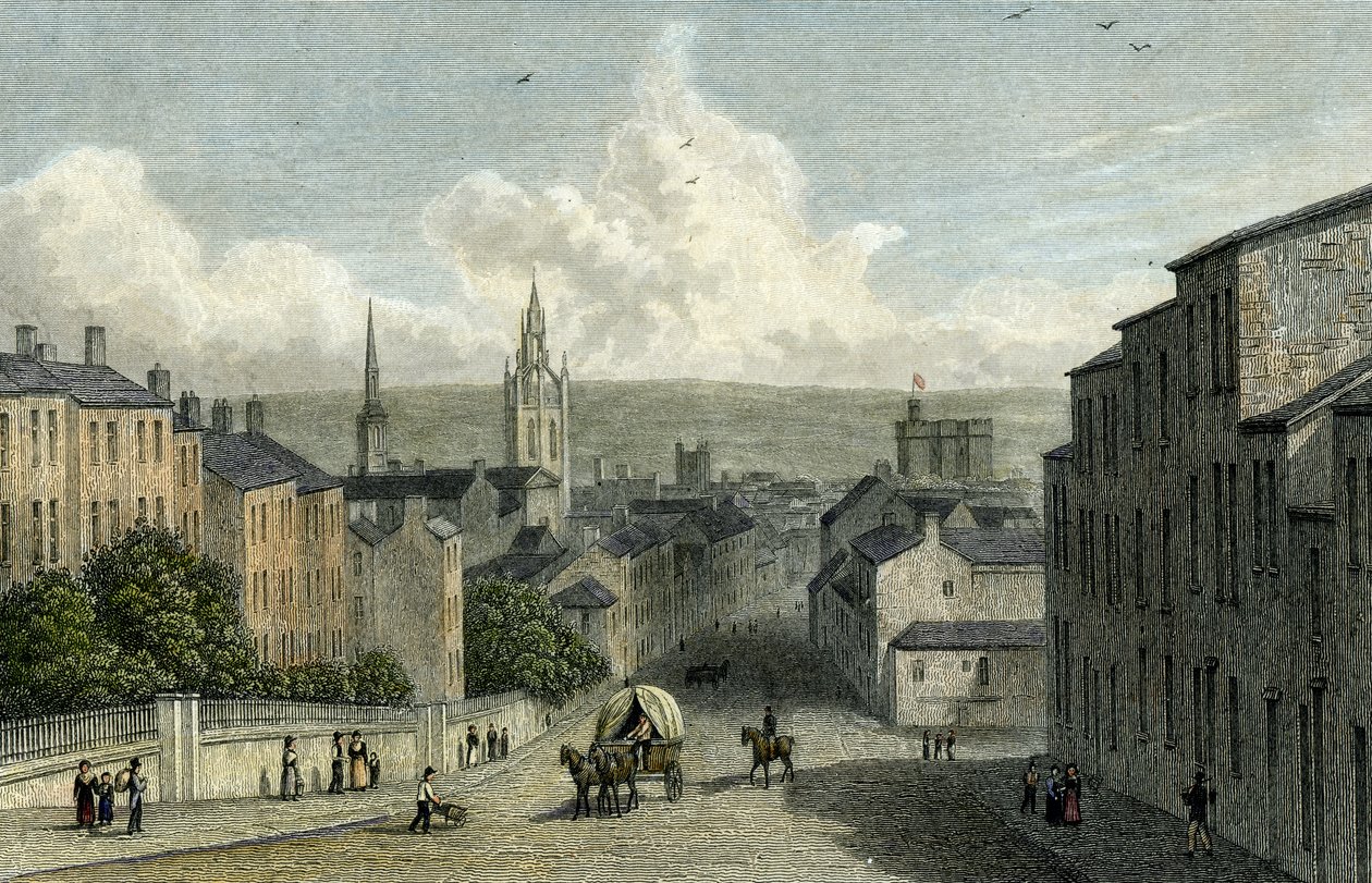 Newcastle från Westgate Hill, graverad av Edward Finden, 1830 av William Westall