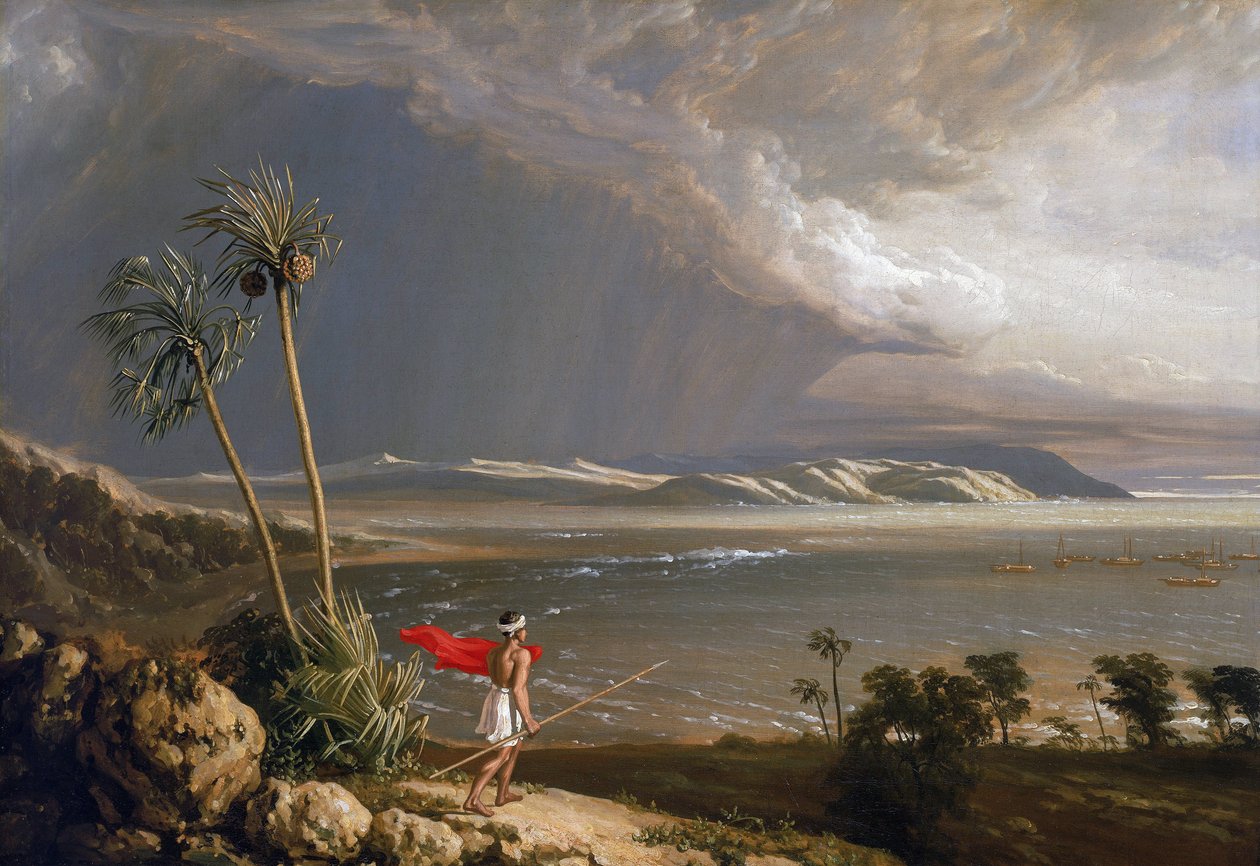 Utsikt över Malay Bay, på ön Pobassoo (Australien), i februari 1803. Olja på duk, tidigt 1800-tal, av William Westall (1781-1850). av William Westall