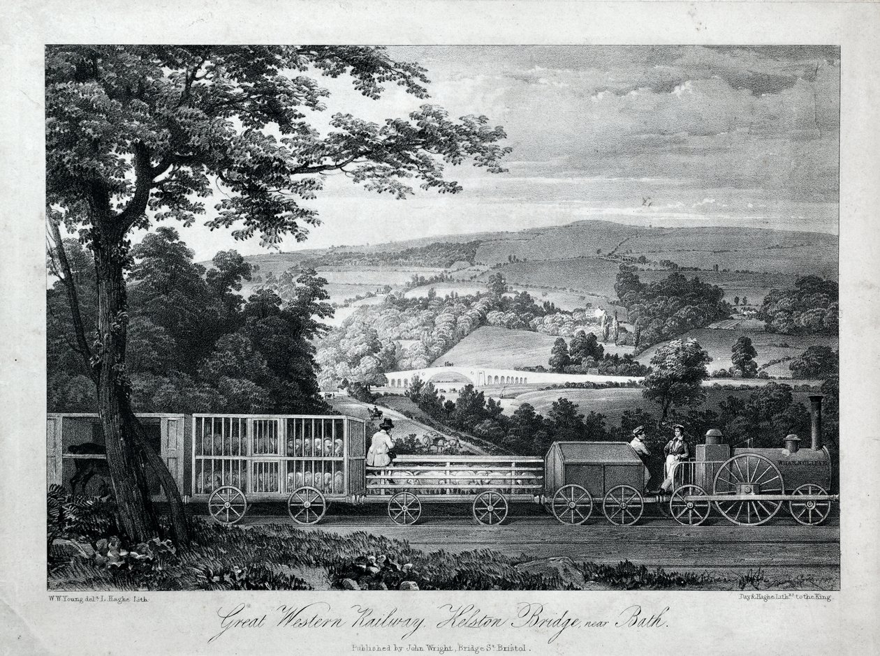 Great Western Railway, Kelston Bridge nära Bath, ca 1835-40 (lito på papper) av William Weston Young