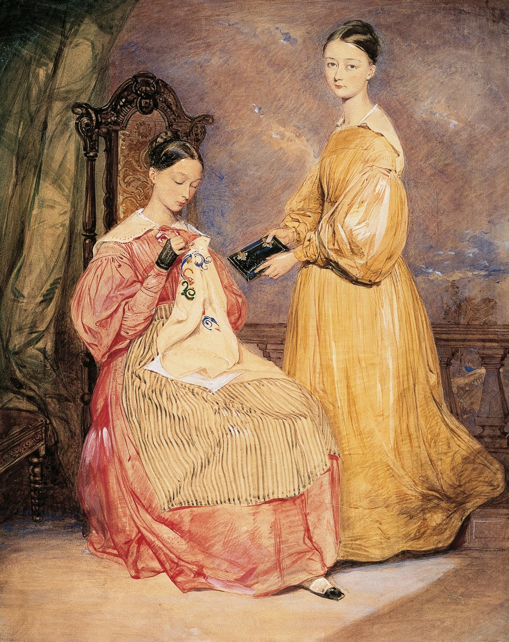 Porträtt av Florence Nightingale (1820-1910) med sin syster Frances Parthenope, akvarell av William White Warren (1832-1911 eller 1912) av William White (attr. to) Warren