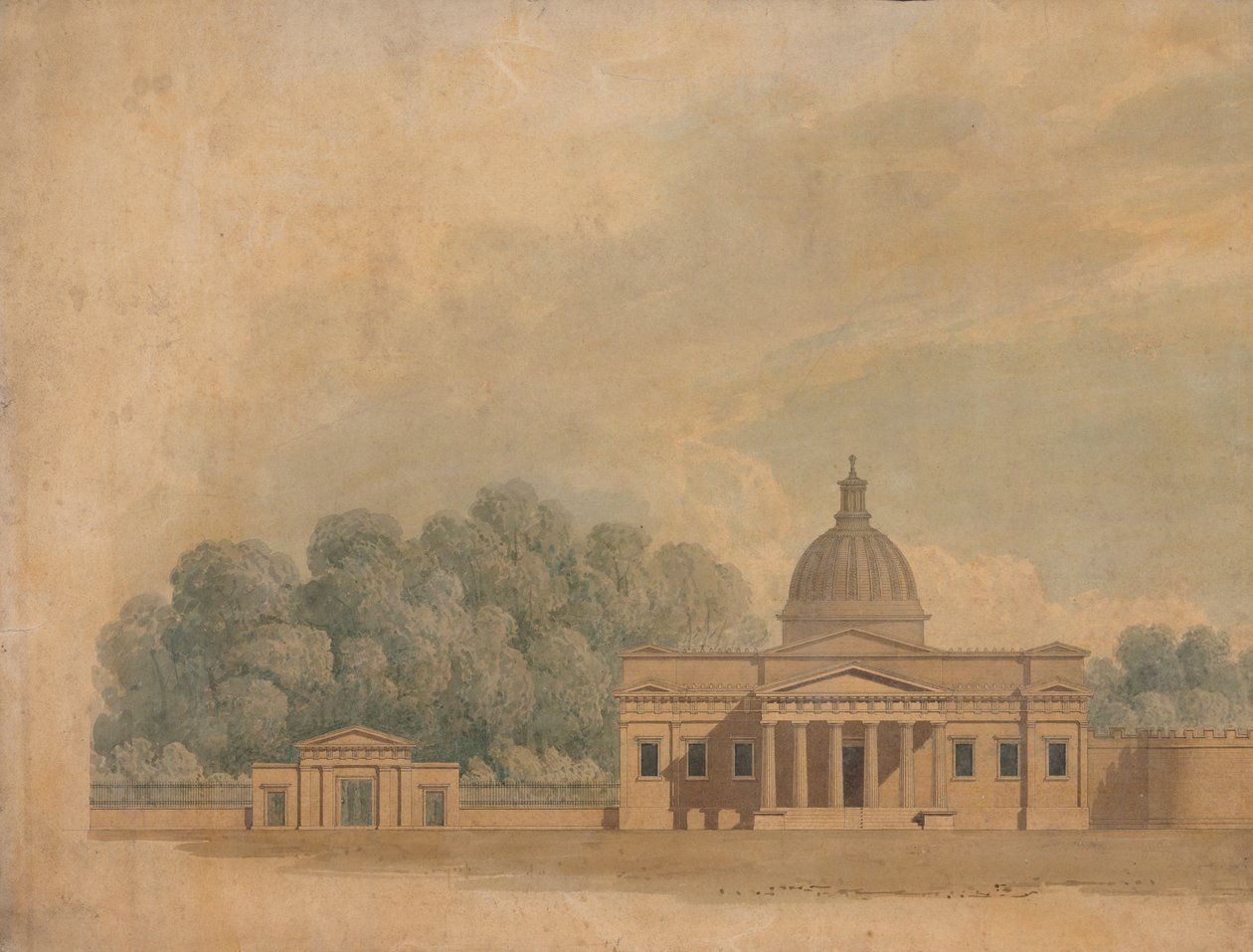 Upphöjning av en föreslagen byggnad för Downing College, Cambridge av William Wilkins