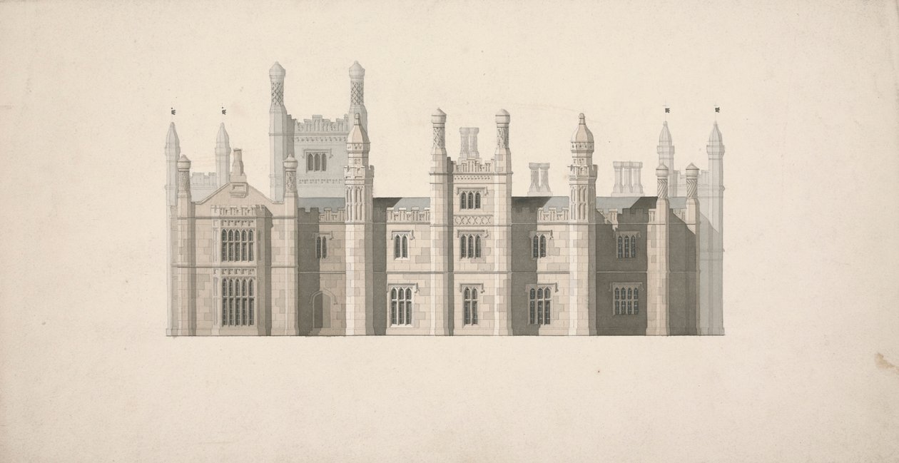 Upphöjning av en föreslagen design för Cambridge Colleges av William Wilkins