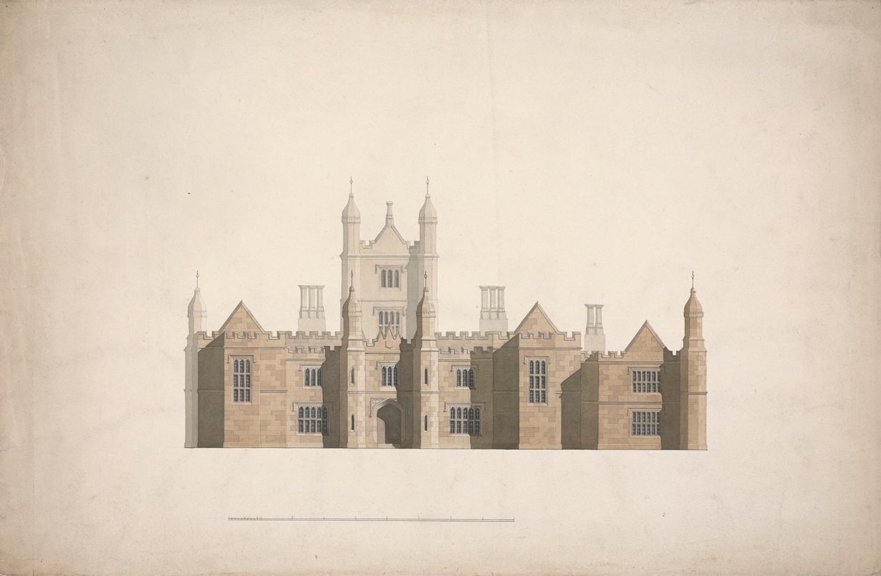 Upphöjning av en föreslagen design för Cambridge Colleges av William Wilkins