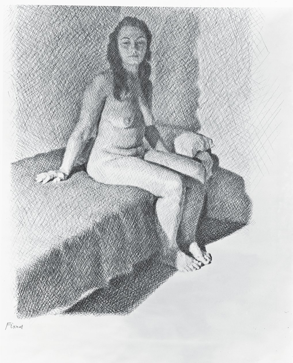 Sittande naken, ca 1968-74 (penna på papper) av William Wilkins