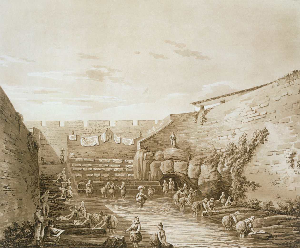 Tvättkvinnor vid Arethusas fontän, pub. 1807. av William Wilkins