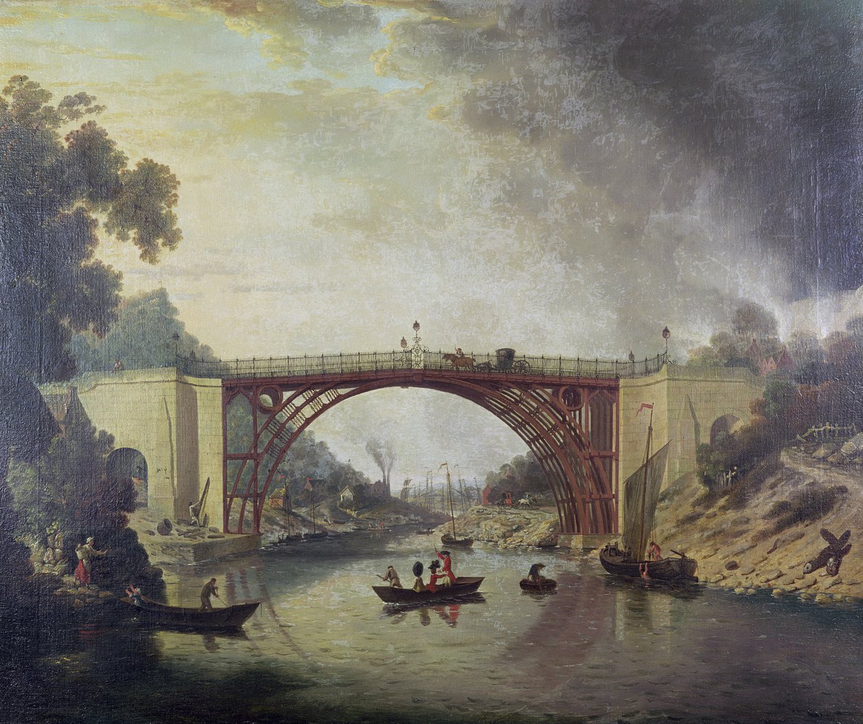 Cast Iron Bridge nära Coalbrookdale, ca 1780 av William Williams