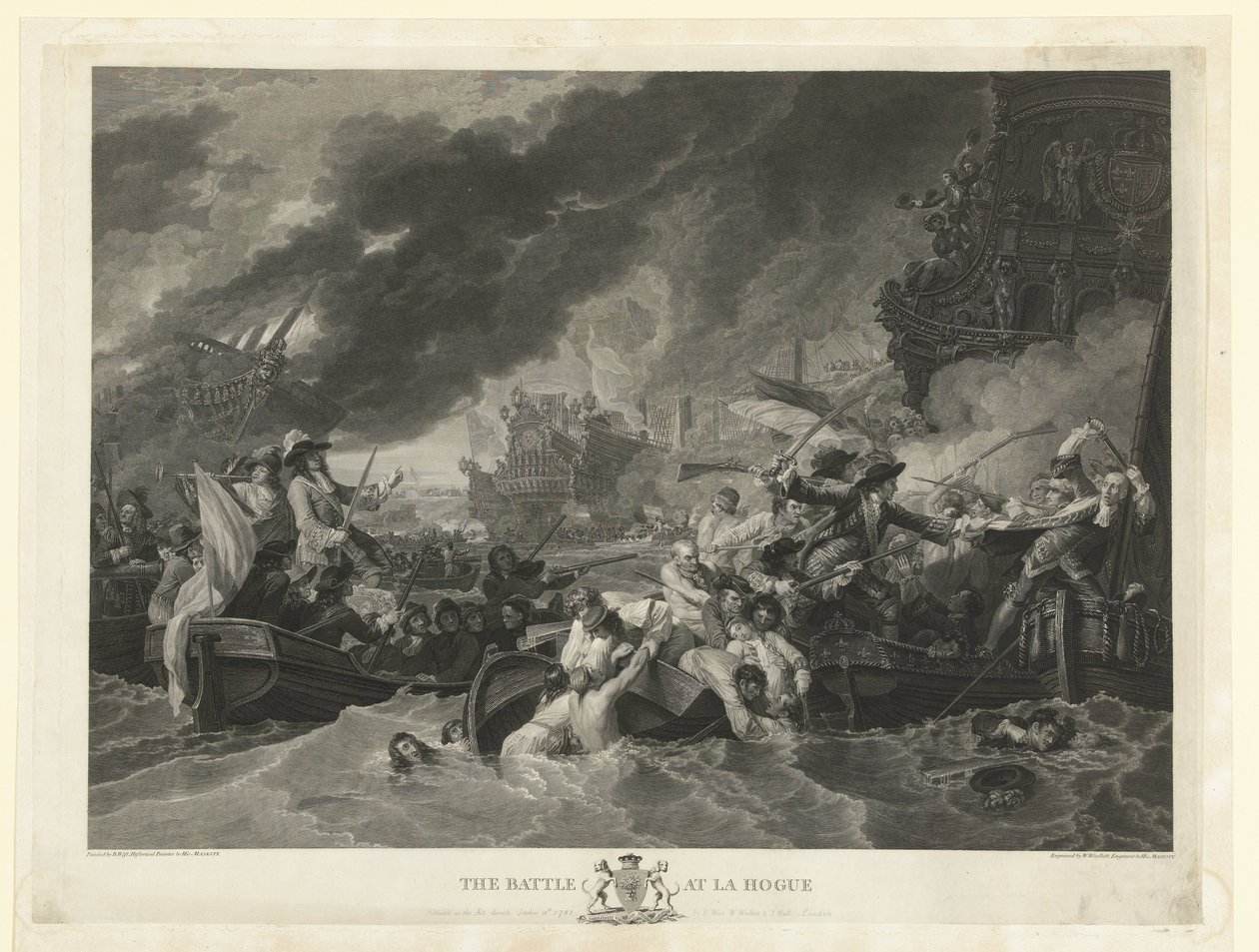 Sjöslaget vid Cape La Hogue, 1692 Slaget vid La Hogue (titel på objekt) av William Woollett