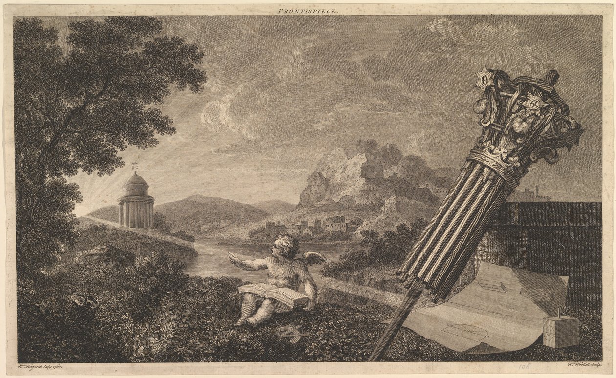 Frontispice till Joshua Kirbys Perspective of Architecture 1761, juli 1760. av William Woollett