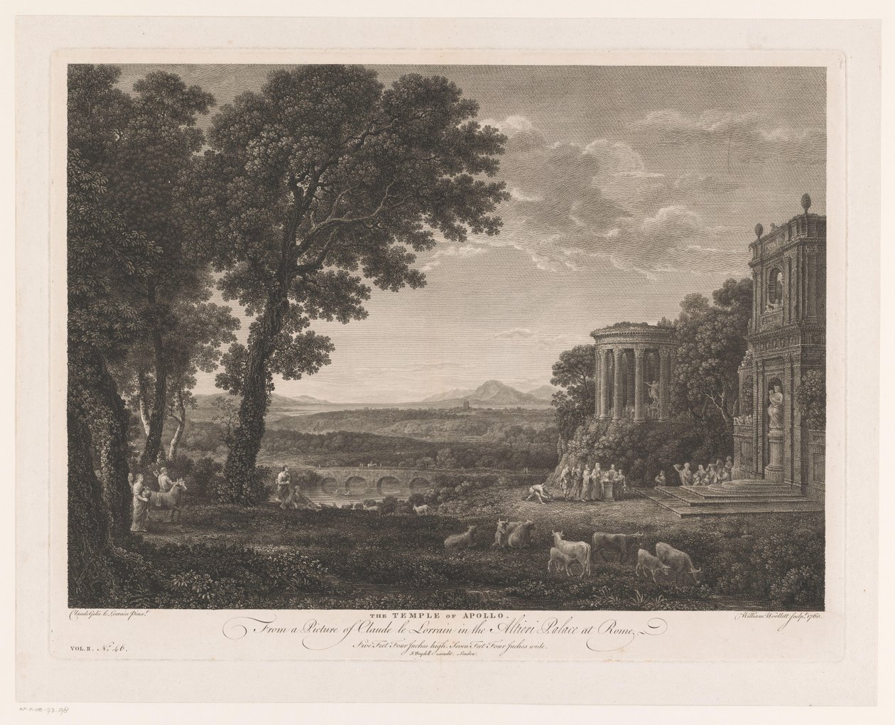 Landskap med far till Psyche som offrar framför Apollons tempel Apollontemplet (titel på objekt) av William Woollett