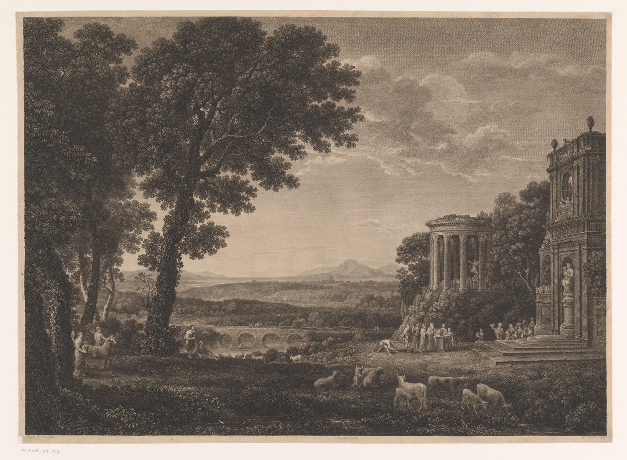 Landskap med Fadern till Psyche som offras framför Apollontemplet av William Woollett