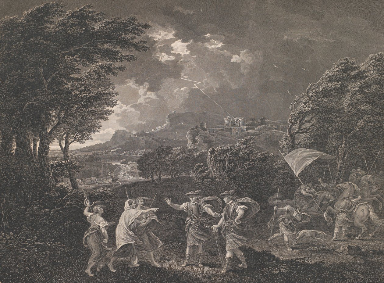 Macbeth and the Witches Shakespeare, Macbeth, akt 1, scen 1, 1770. av William Woollett